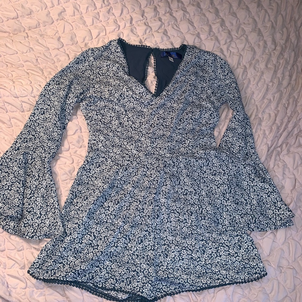 Turquoise blue long sleeved romper